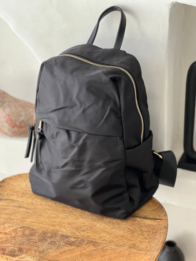 Nylon Backpack With External Pocket