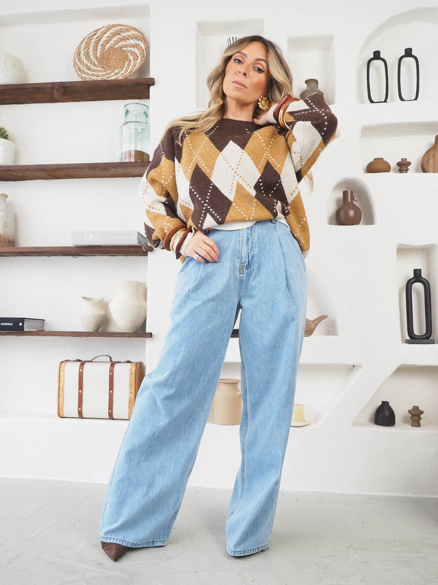 Calças de Ganga Wide Leg Com Cinto