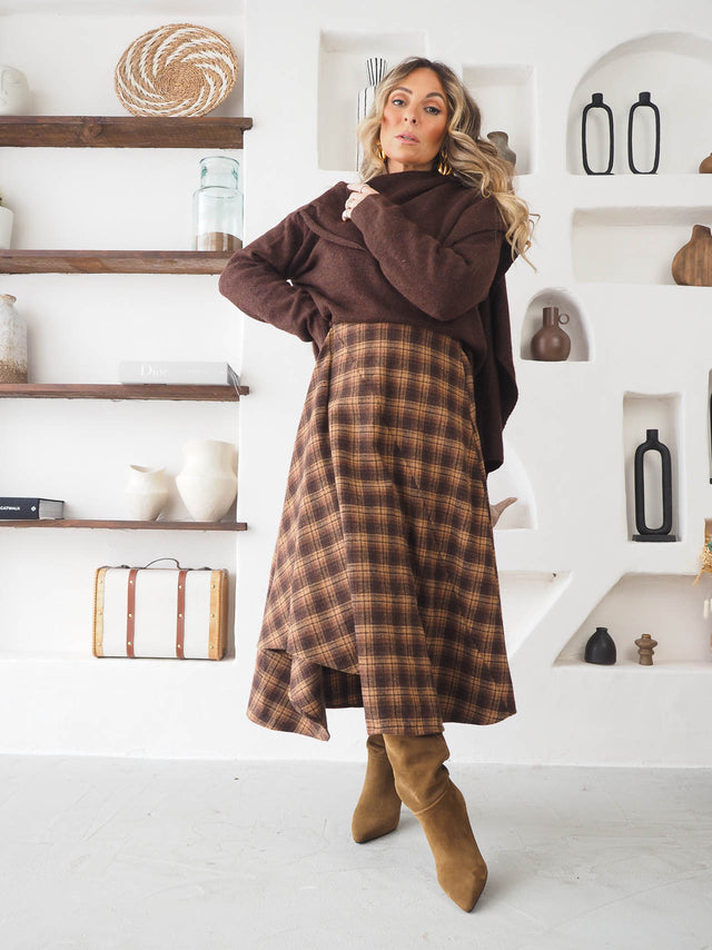 Jupe midi à carreaux