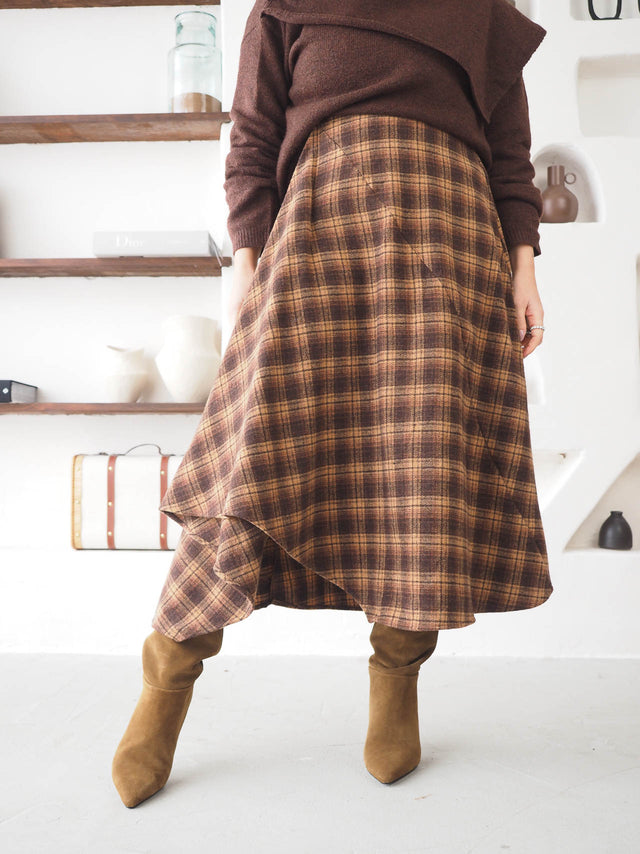 Jupe midi à carreaux