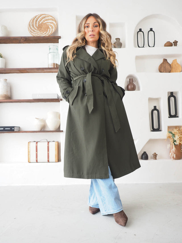 Trench Coat Cruzada Com Cinto