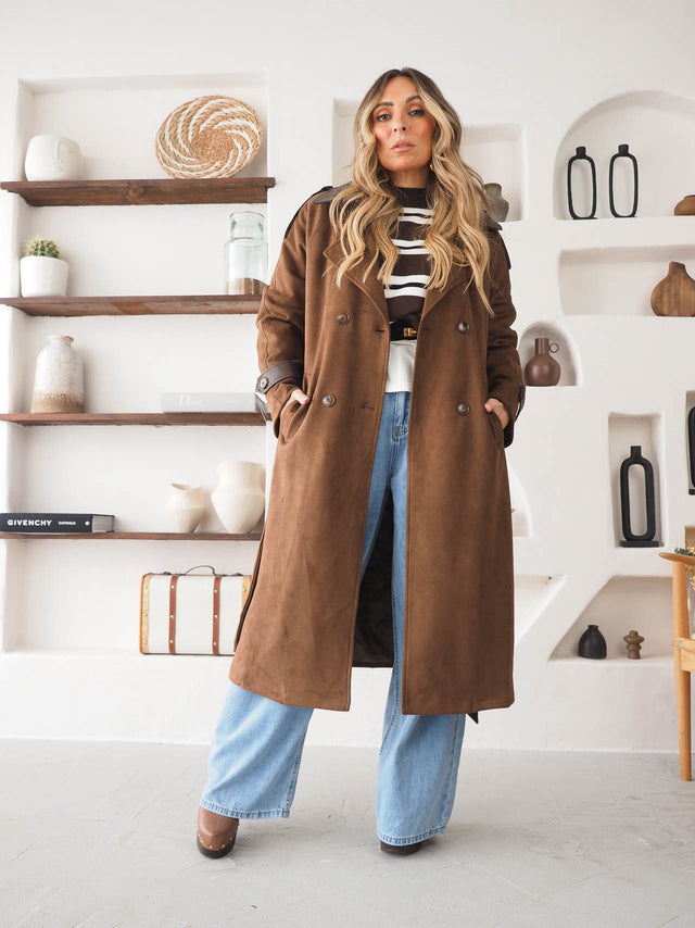 Casaco Comprido Efeito Camurça