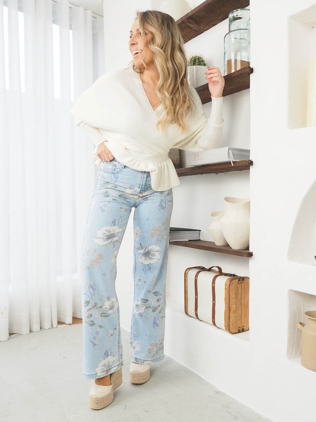 Pantalon large à fleurs