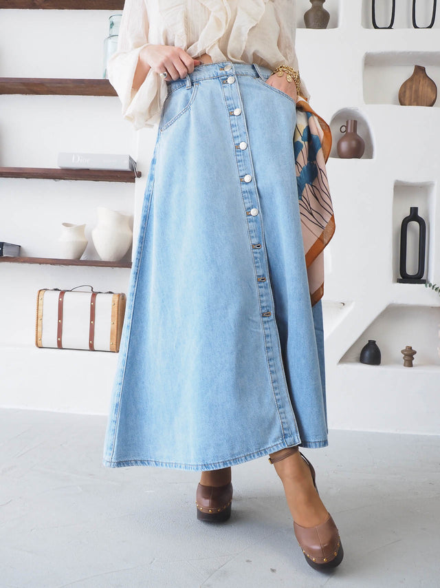 Jupe en jean midi à boutons