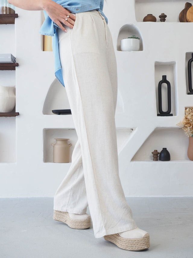 Pantalon en tissu effet lin