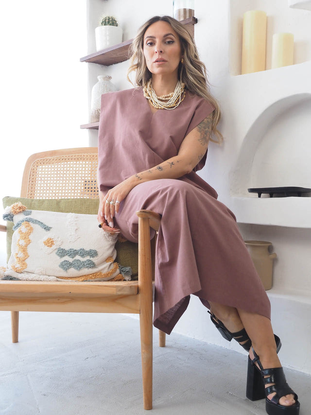 Long Dress in Linen and Cotton