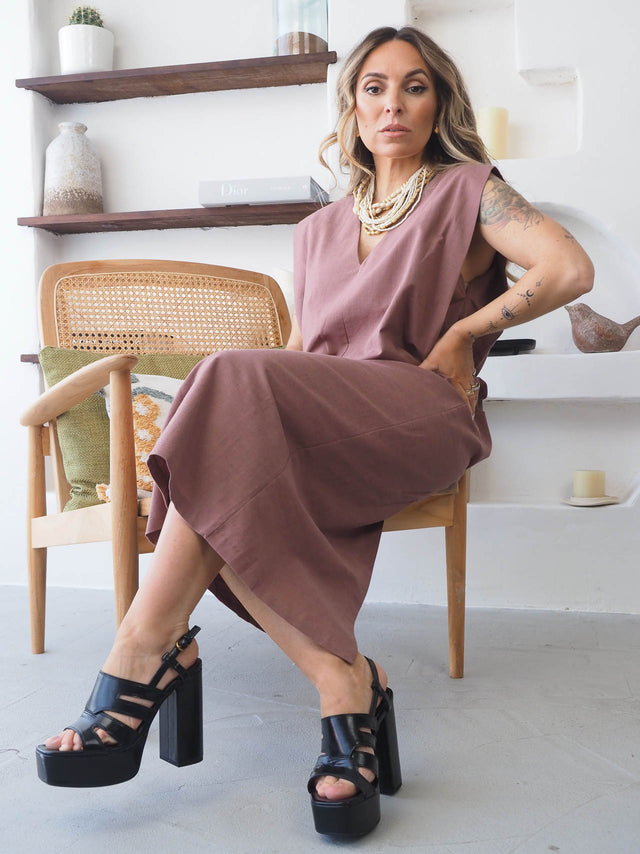 Long Dress in Linen and Cotton