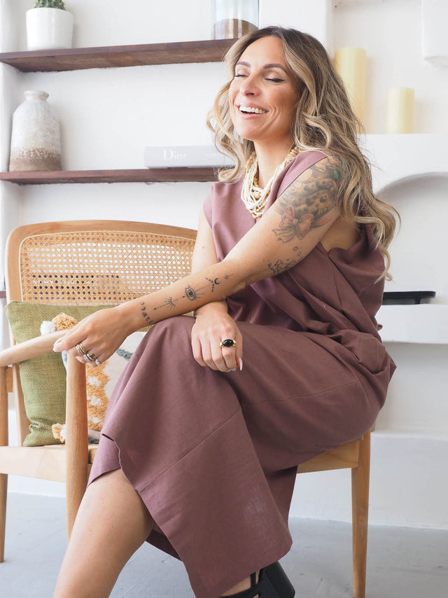 Long Dress in Linen and Cotton