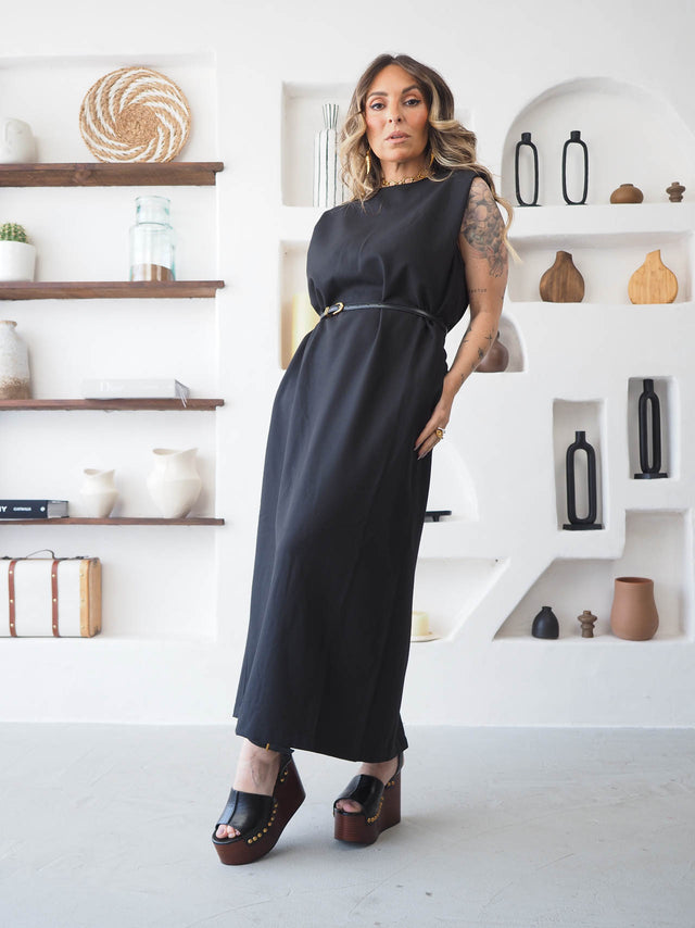 Vestido Midi Básico Com Cinto