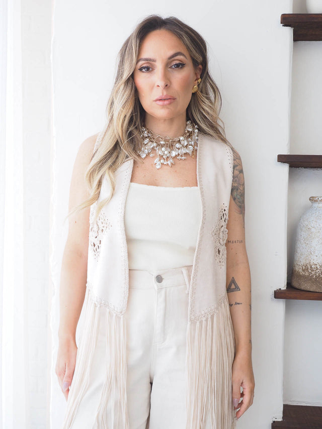 Colete Crochet com Franjas