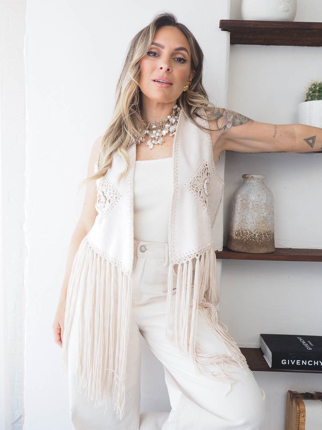 Colete Crochet com Franjas