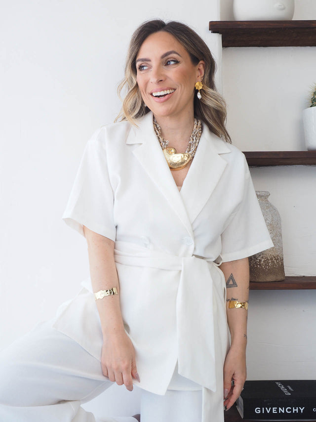 Blazer Manga Curta Cruzado Com Cinto