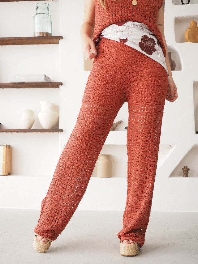 Calças Em Malha Crochet