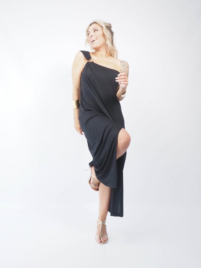 VESTIDO MIDI ASSIMÉTRICO