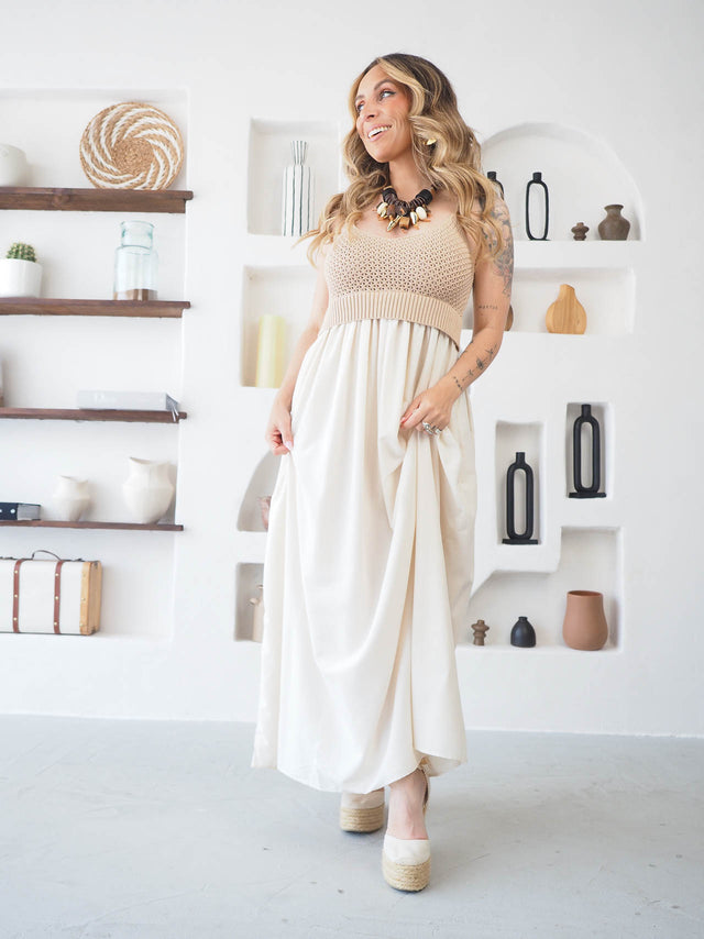 Vestido Midi Com Crochet