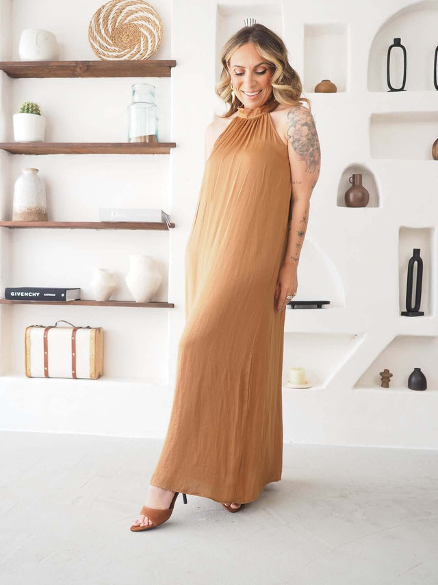 Vestido Acetinado Midi