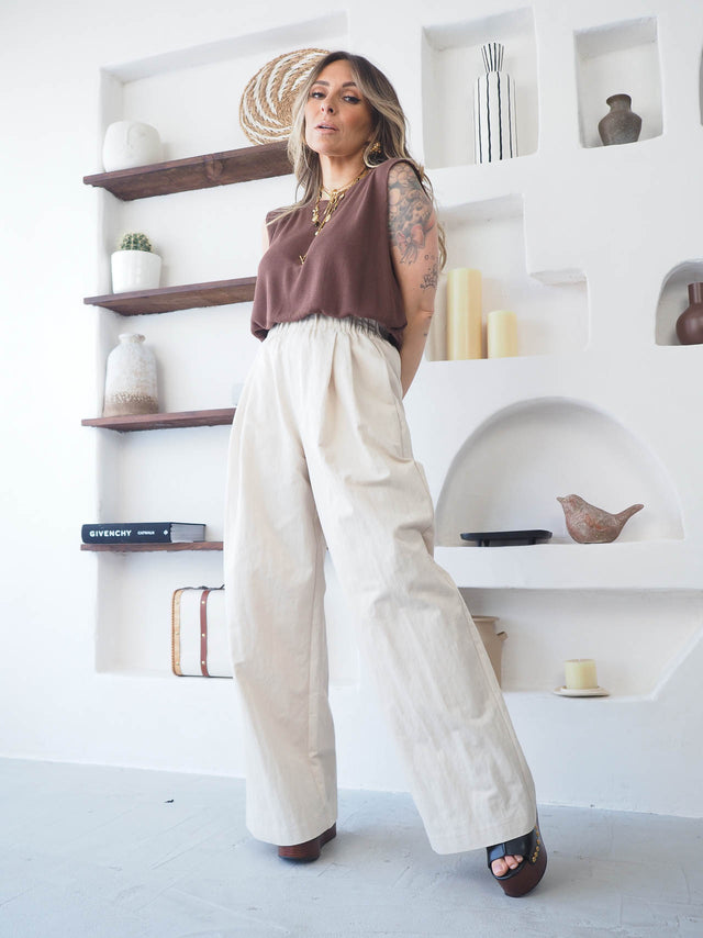 Pantalon large plissé
