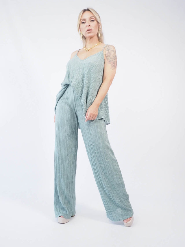 Conjunto de top e calças estampadas para mulheres modernas e elegantes