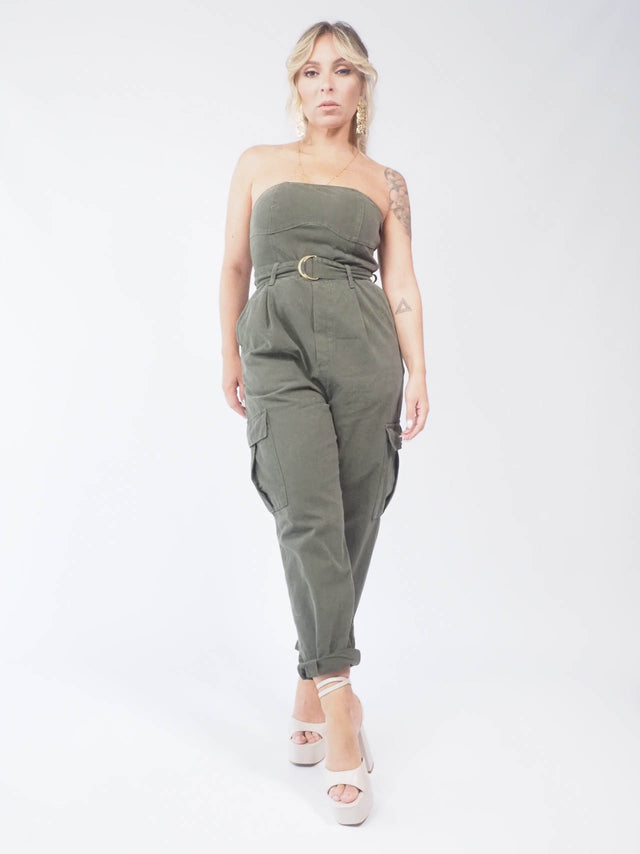 SALOPETTE DROITE EN JEANS AVEC CEINTURE