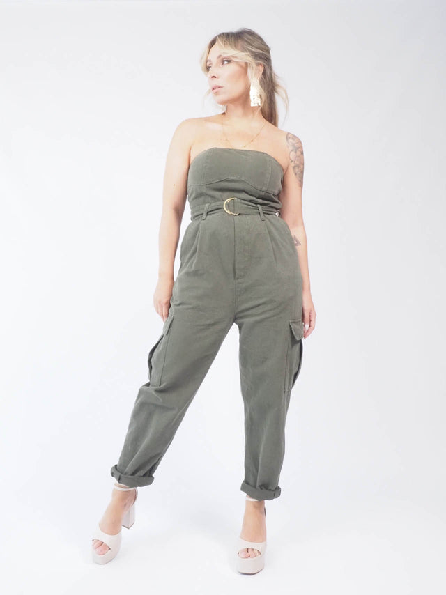 SALOPETTE DROITE EN JEANS AVEC CEINTURE