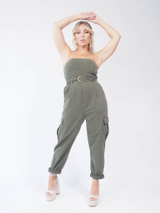 SALOPETTE DROITE EN JEANS AVEC CEINTURE