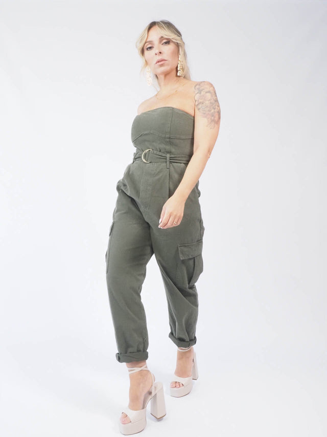 SALOPETTE DROITE EN JEANS AVEC CEINTURE