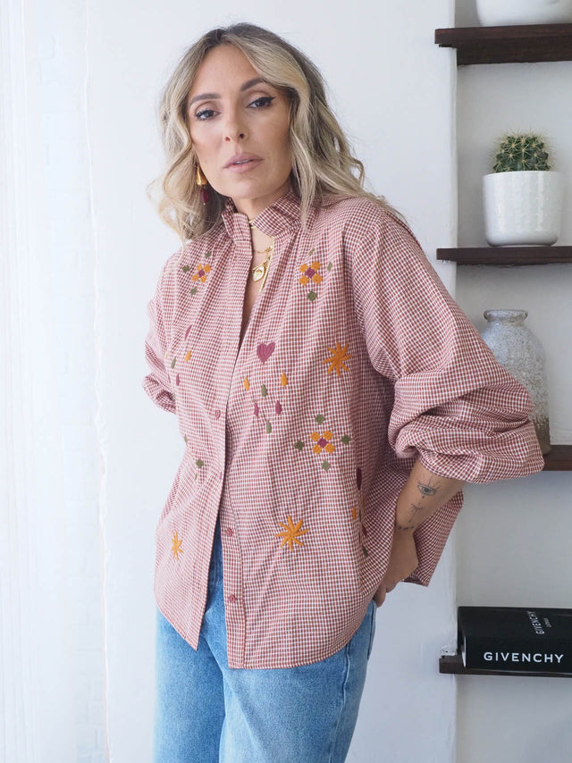 Camisa Quadrados Com Bordados