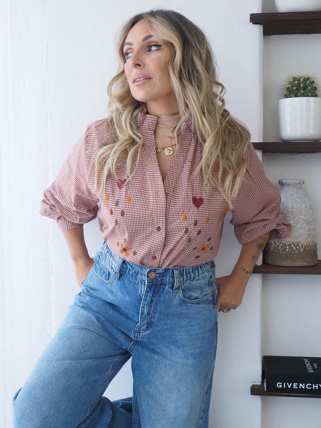 Camisa Quadrados Com Bordados