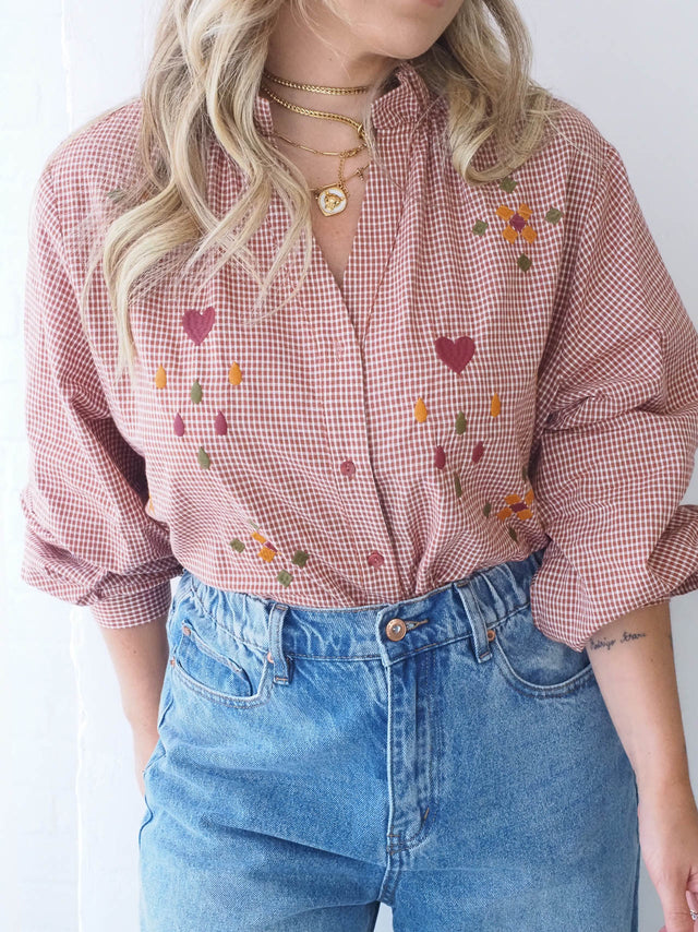 Camisa Quadrados Com Bordados