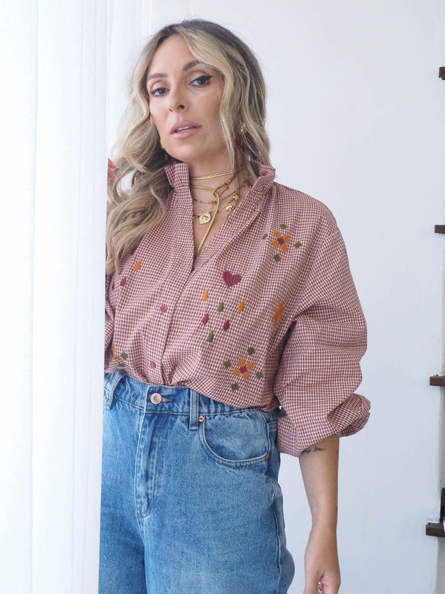 Camisa Quadrados Com Bordados