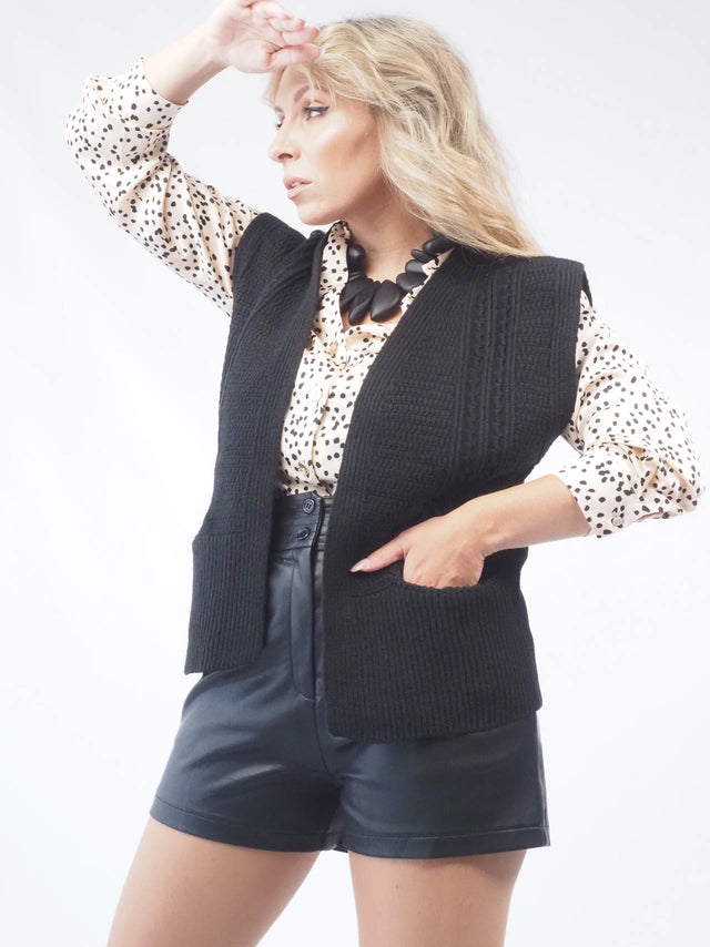 Colete de malha com decote em bico para mulheres elegantes