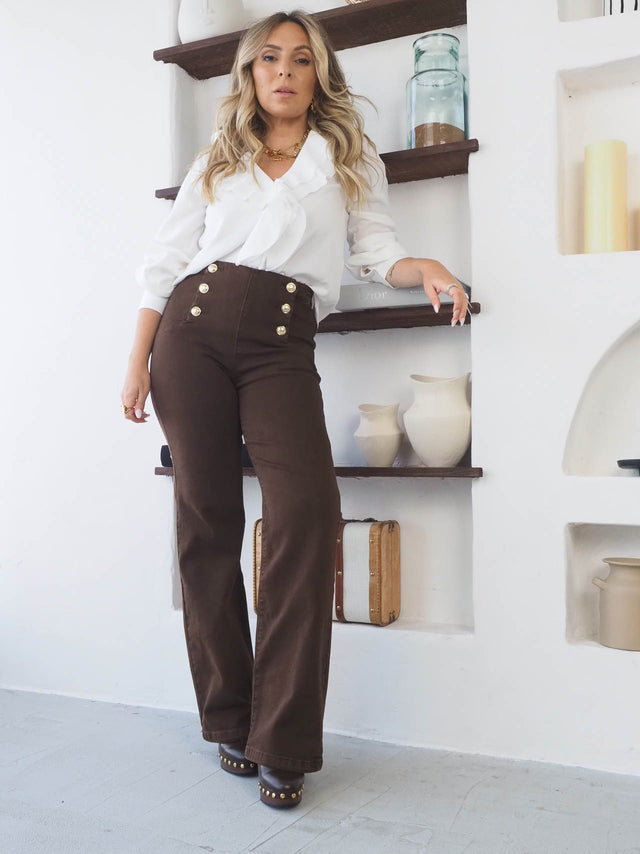 Jeans Wide Leg Com Botões