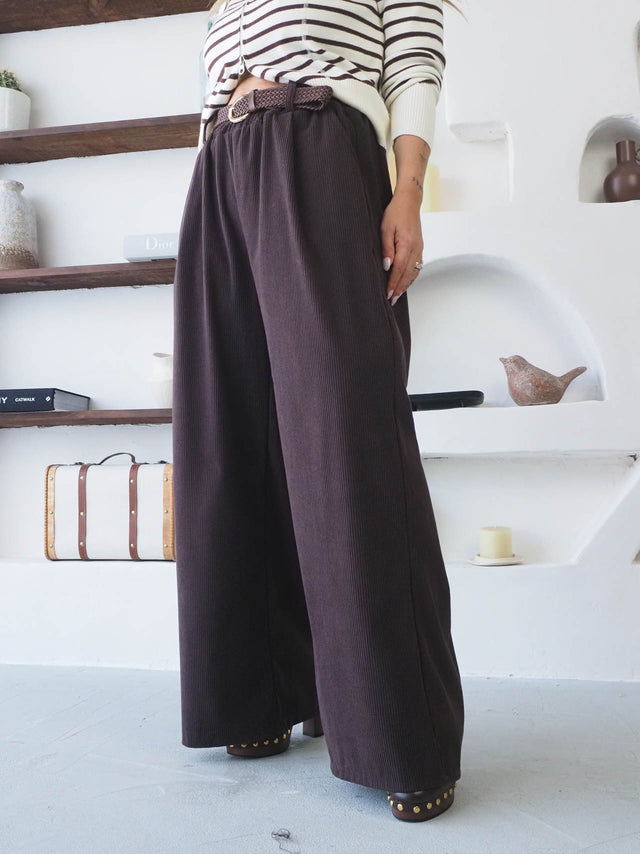 Calças de Bombazine Com Cinto