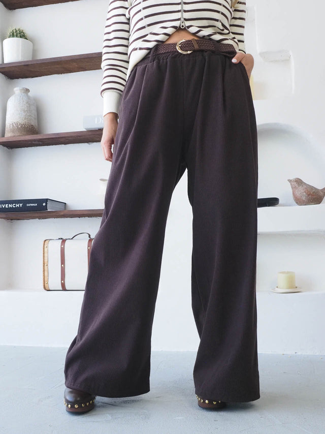 Calças de Bombazine Com Cinto