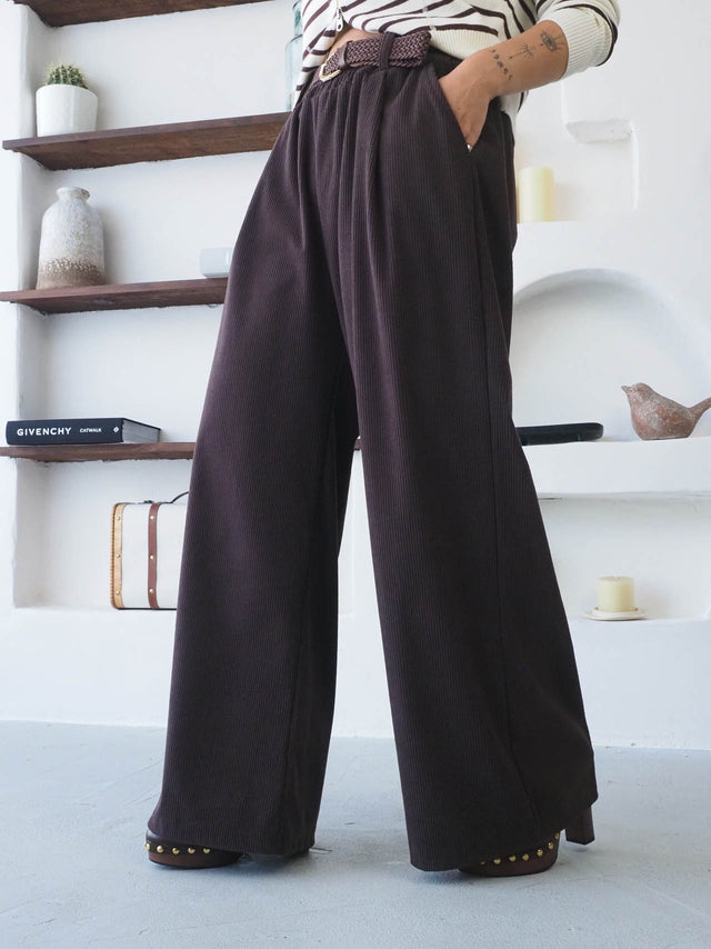 Calças de Bombazine Com Cinto