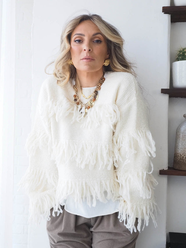 Knitted Sweater with Fringes