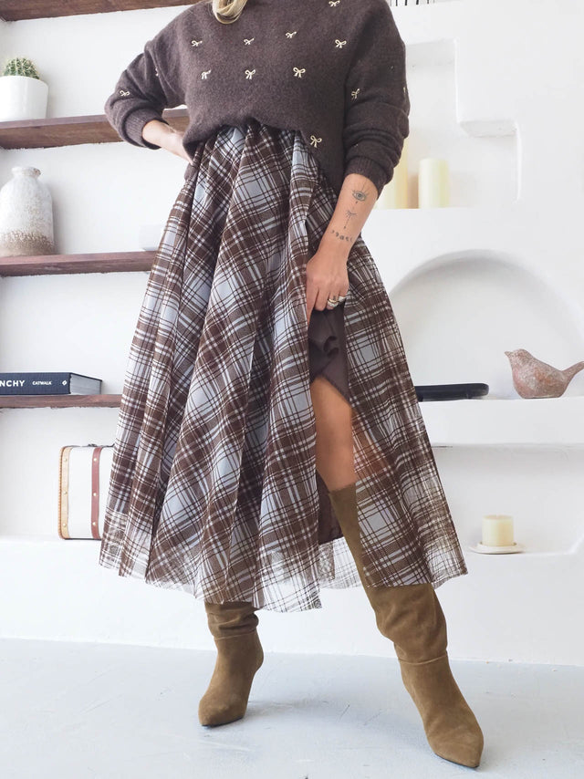 Jupe en tulle à carreaux