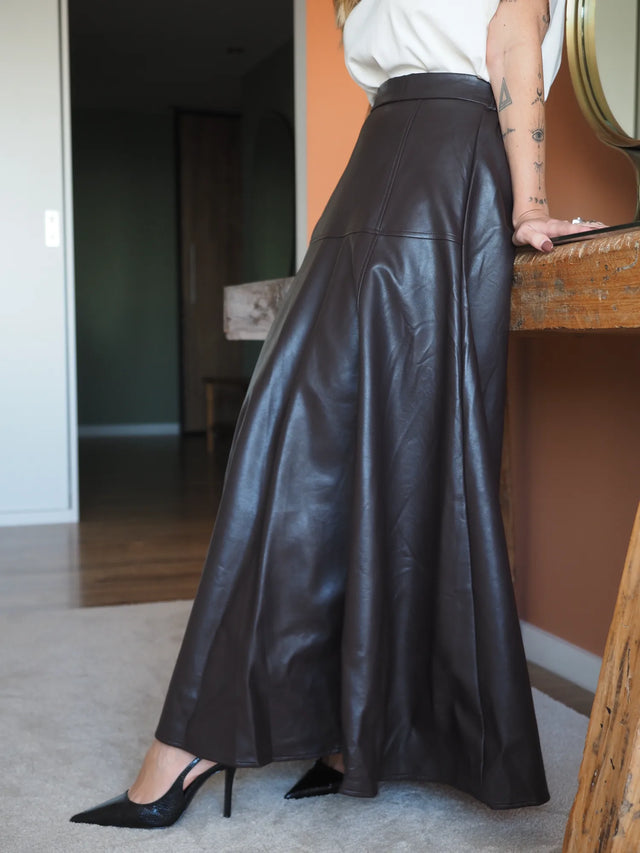 Faux Leather Midi Skirt