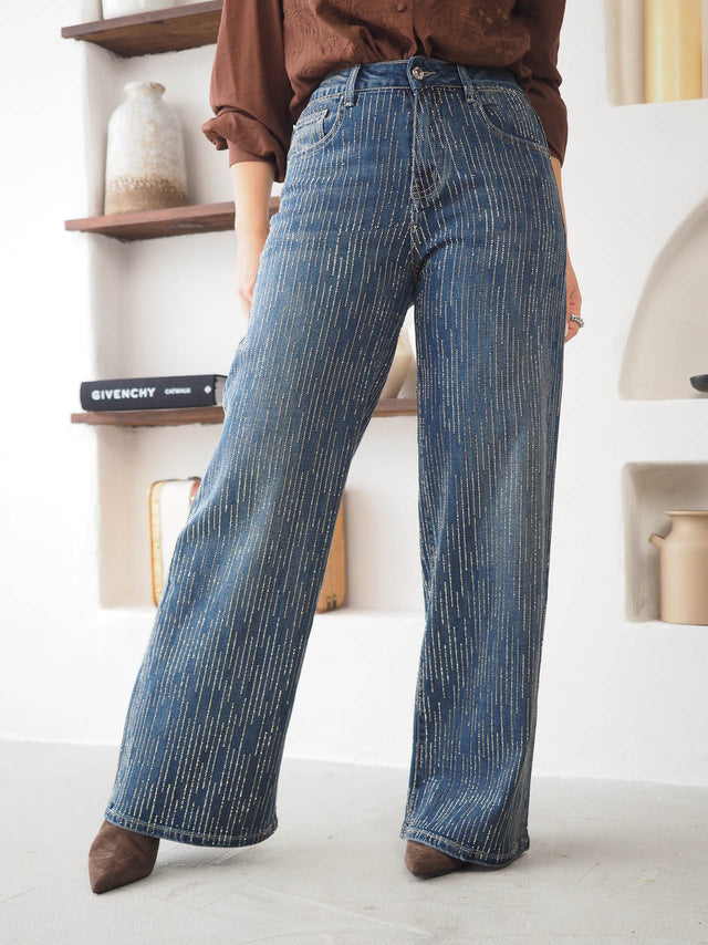 Jean à jambes larges à paillettes