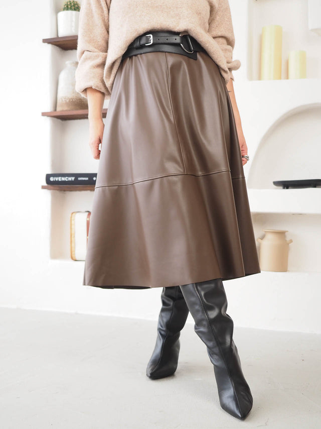 Faux leather skirt with belt.