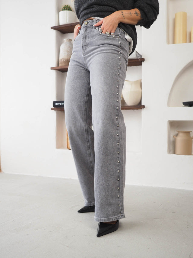 Wide Leg Studded Jeans