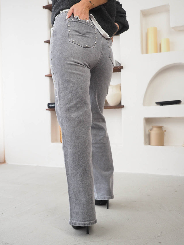 Wide Leg Studded Jeans