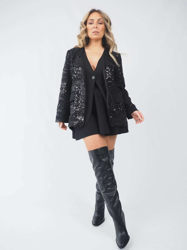 Blazer Semi-Transparente Lantejoulas
