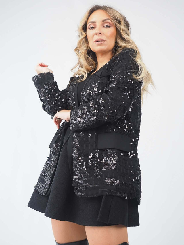 Blazer Semi-Transparente Lantejoulas