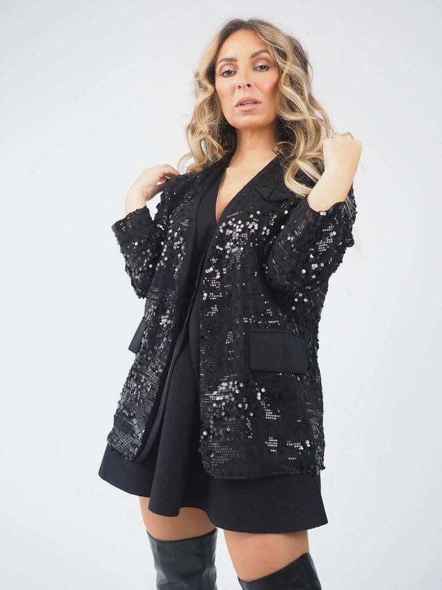 Blazer Semi-Transparente Lantejoulas