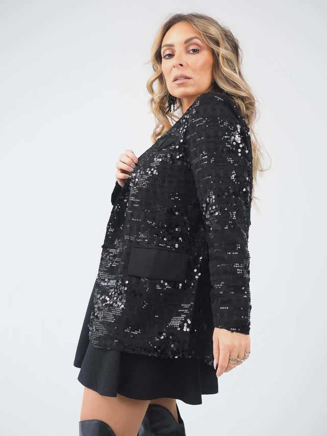 Blazer Semi-Transparente Lantejoulas