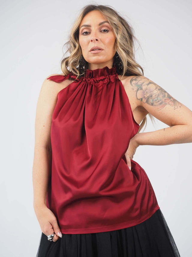 Top Halter Em Cetim Com Laço