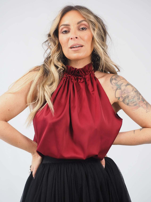 Top Halter Em Cetim Com Laço
