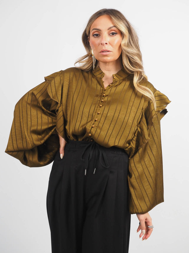 Blusa Acetinada Manga Balão