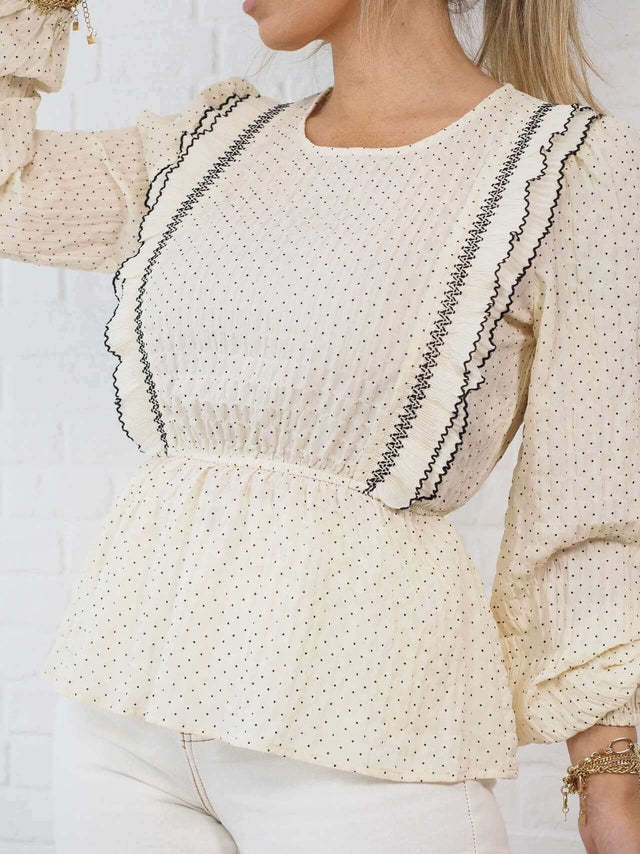 BLUSAS: Blusa às Bolinhas para Senhora - Crú - Black Peach® Color: crú Size: S, M, L | Outono / Inverno 2022